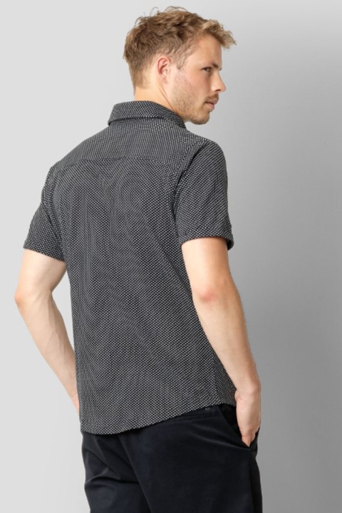 Clean Cut Copenhagen Hudson AOP Stretch Shirt SS Dark Navy Dot