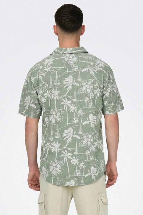 ONLY & SONS Caiden SS Regular Hawaii Linen Shirt Swamp