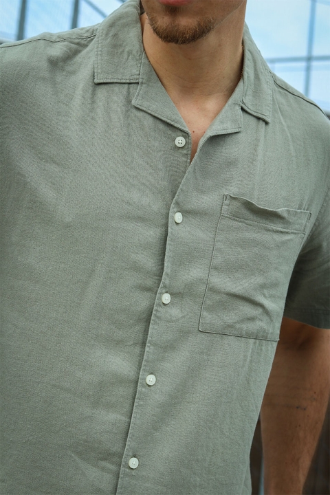 Solid Allan Cuba Linen Shirt Vetiver
