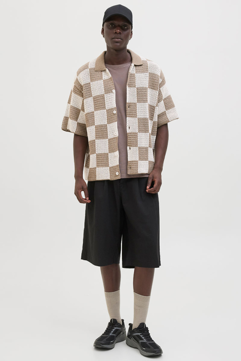 Jack & Jones Athletico Loose Fit Crochet Polo Shirt SS Desert Taupe