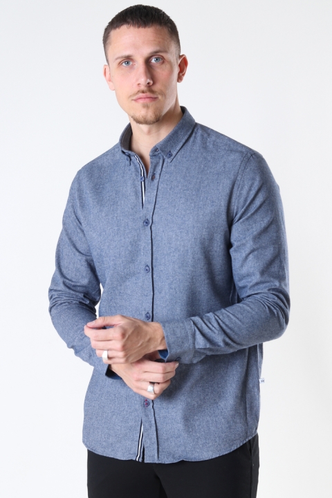 Kronstadt Johan Herringbone flannel shirt Navy