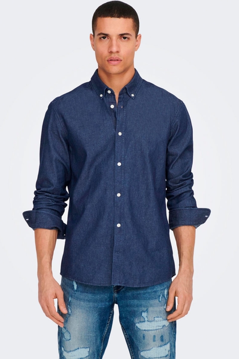 ONLY & SONS DAY REG DOWN CHAMBRAY LS SHIRT Dark Blue Denim