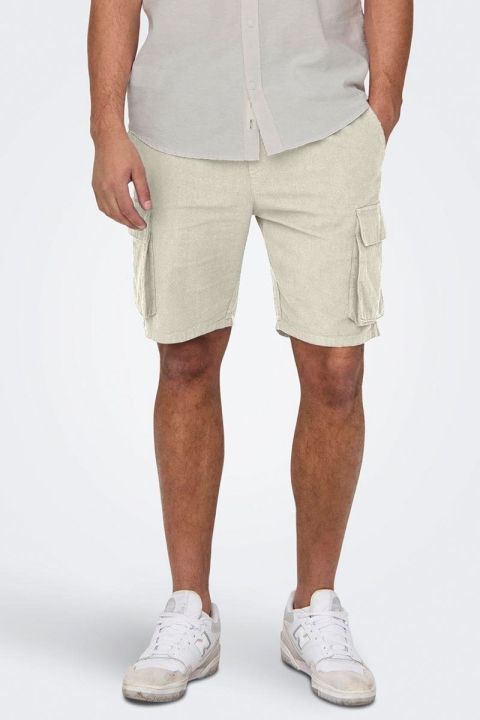 ONLY & SONS Sinus Loose Cotton Linen Cargo Shorts Silver Lining