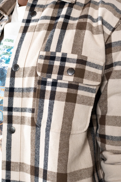 Fat Moose Adrian Cotton Check Shirt Ecru/Brown Check