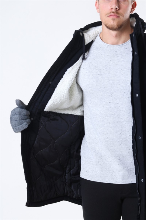 Only & Sons Yanick Teddy Hood Parka Jas Black