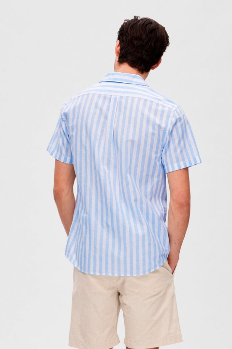 Selected SLHREGNEW-LINEN SHIRT SS RESORT W Cashmere Blue Stripes