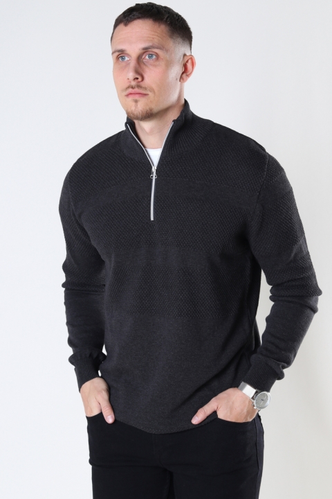 Kronstadt Hannes half zip cotton knit Charcoal