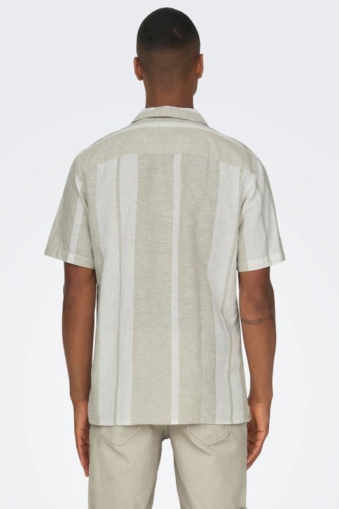 ONLY & SONS Caiden SS Stripe Linen Resort Shirt Vintage Khaki