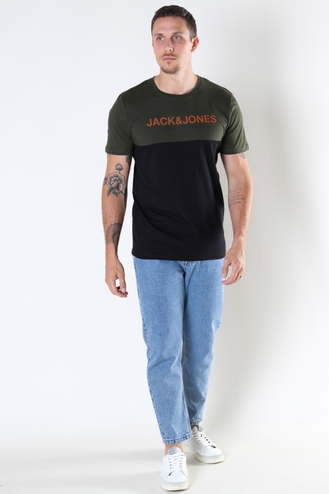Jack & Jones JJEURBAN BLOCKING TEE SS O-NECK NOOS Forest Night Hawaiian-Black Print/Slim Fit