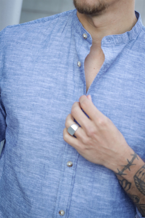 Jack & Jones Summer Band Shirt LS Faded Denim