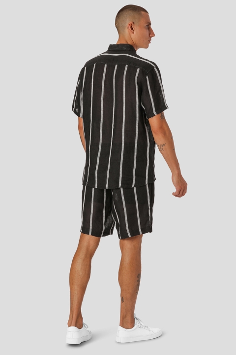 Clean Cut Copenhagen Ed Striped linen Shirt S/S Black