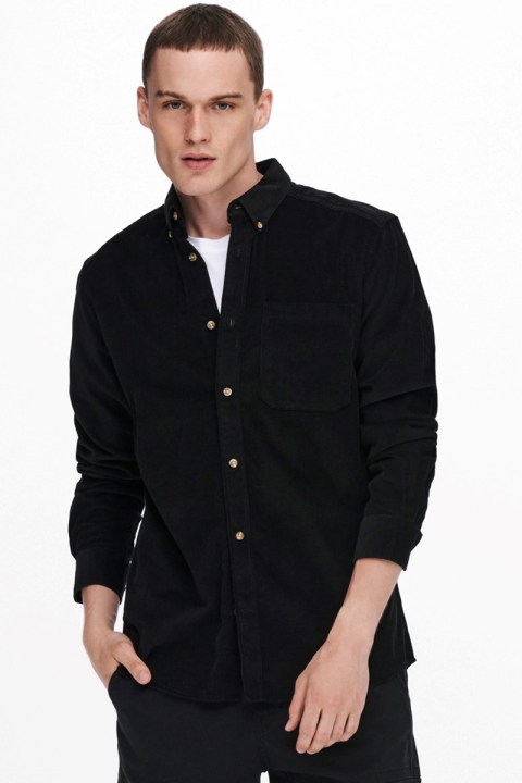 ONLY & SONS ONSNIGEL LIFE LS ORGANIC REG CORD SHIRT Black