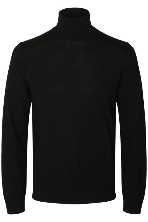 Selected Tray LS Merino Knit Roll Neck Black