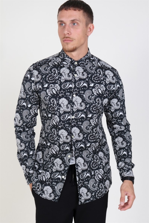 Only & Sons Frederik L/S Paisley Stretch Overhemd Black