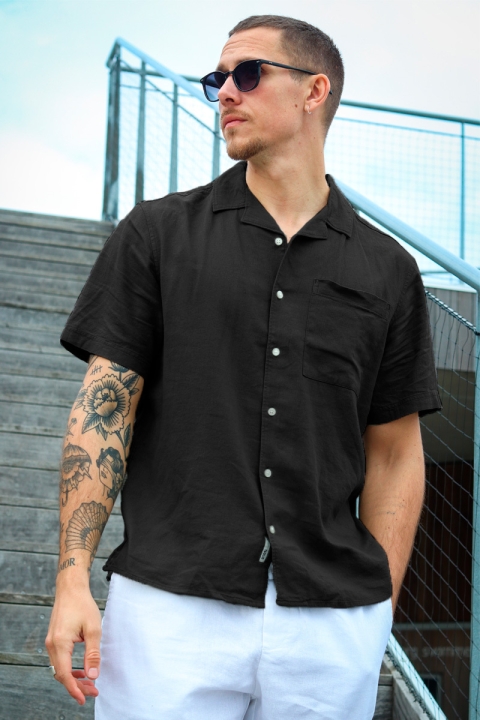 Solid Allan Cuba Linen Shirt True Black