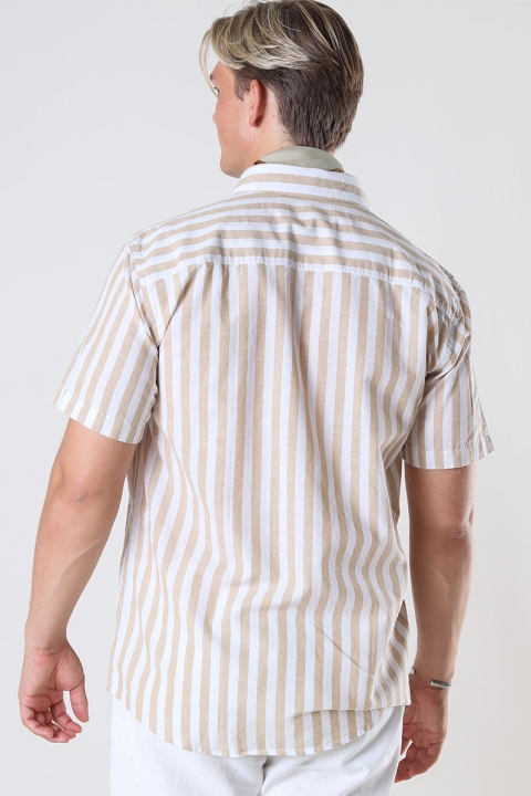 Selected Reg New Linen Shirt SS Stripe Kelp