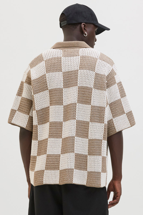 Jack & Jones Athletico Loose Fit Crochet Polo Shirt SS Desert Taupe