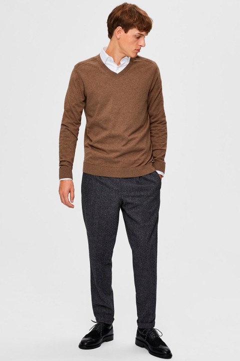 Selected BERG LS KNIT V-NECK Teak Melange