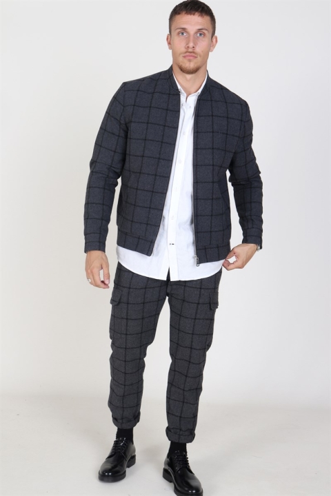 Les Deux Como Wool Check BomberJas Charcoal/Black