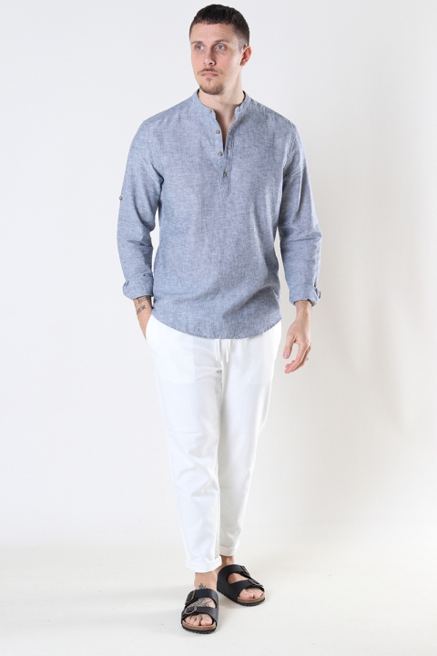ONLY & SONS CAIDEN HALF PLACKET LINEN SHIRT Dress Blues