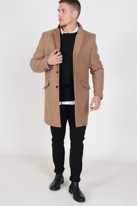 Only & Sons Julian Solid Wool Wollen Jas Camel