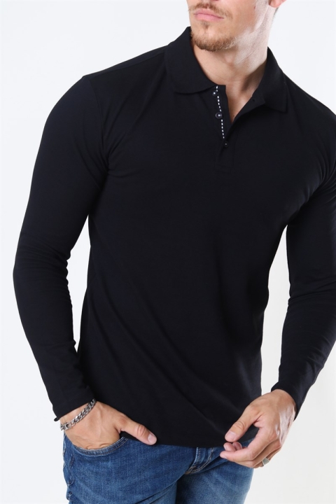 Muscle Fit Polo LS Black