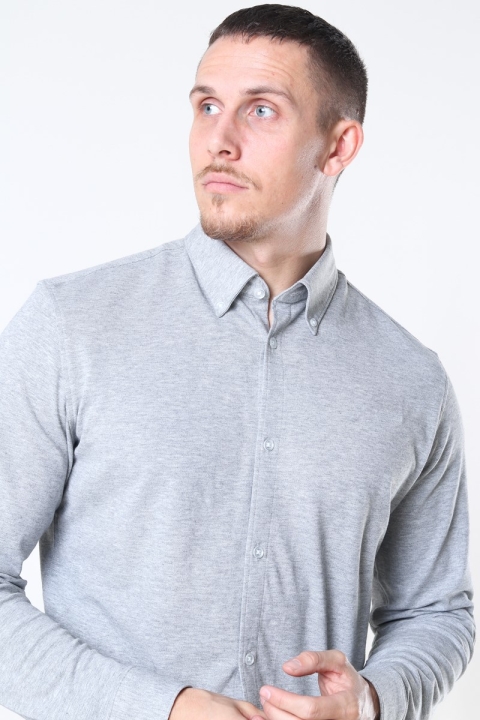 Selected Slim Oliver Knit Flex Overhemd LS Medium Grey Melange