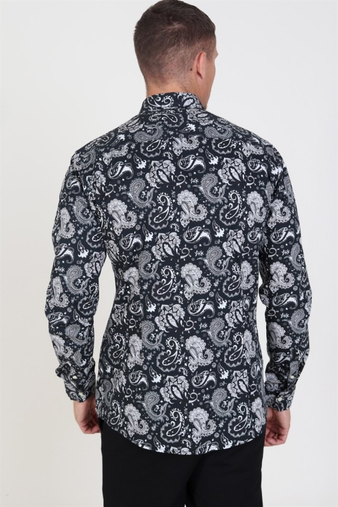 Only & Sons Frederik L/S Paisley Stretch Overhemd Black