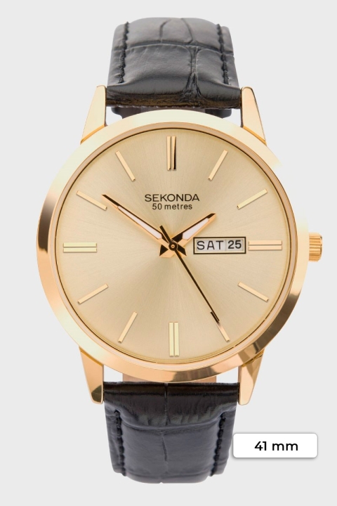 Sekonda 1838 Classic Leather Klok Black/Gold