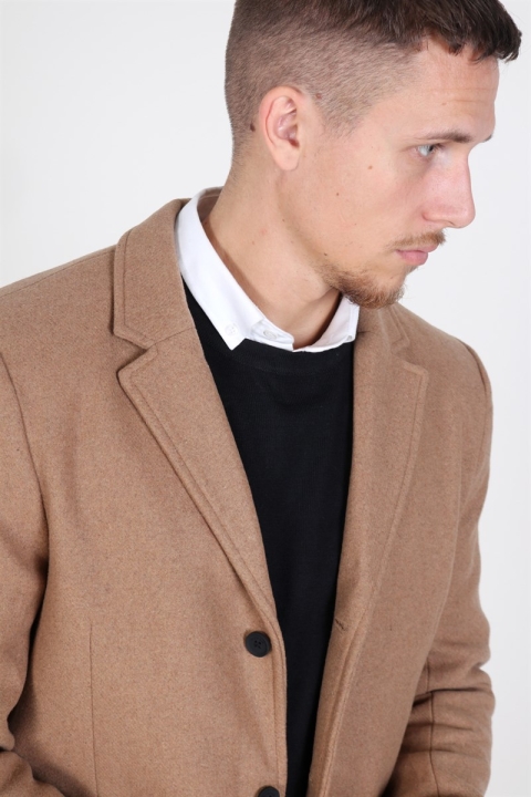 Only & Sons Julian Solid Wool Wollen Jas Camel