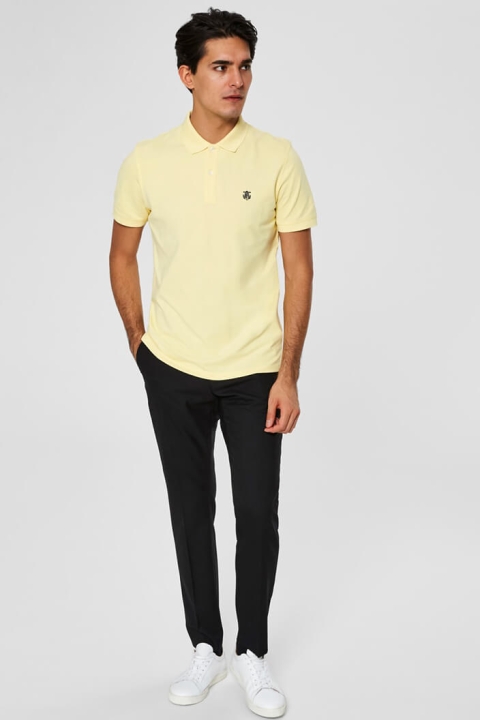Selected Aro S/S Embroidery Polo Overhemd W Noos Mellow Yellow