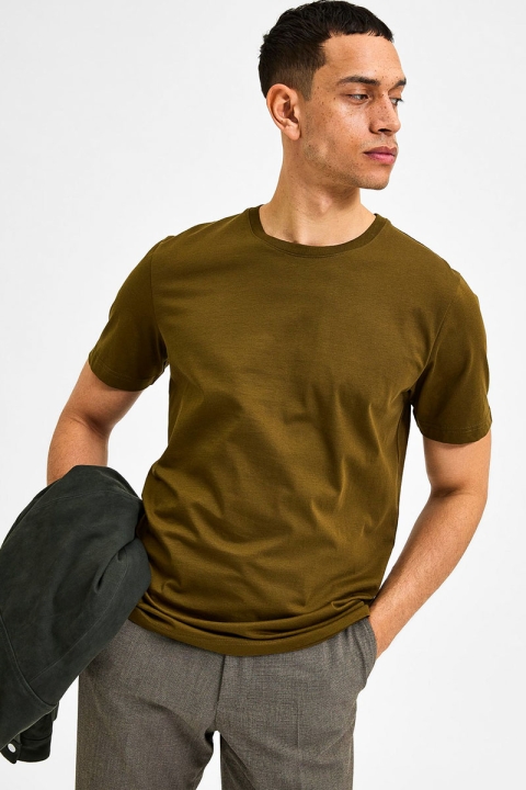 Selected SLHNORMAN SS O-NECK TEE W NOOS Dark Olive