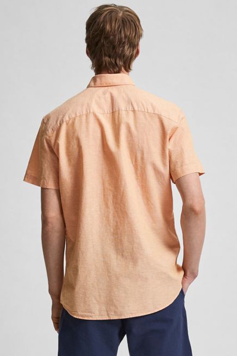 Selected SLHSLIMNEW-LINEN SHIRT SS CLASSIC W Buckskin