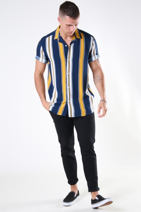 Only & Sons Vilas S/S Reverse Viscose Overhemd Golden Spice Stripes