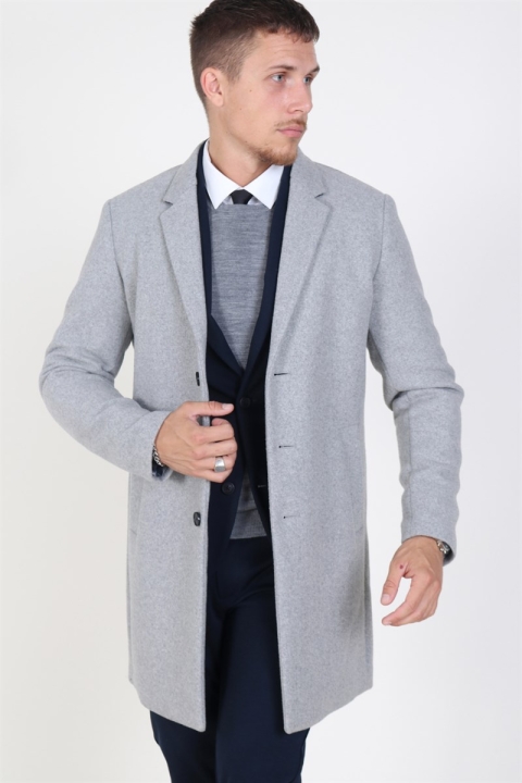 Jack & Jones Moulder Wollen Jas Light Grey Melange