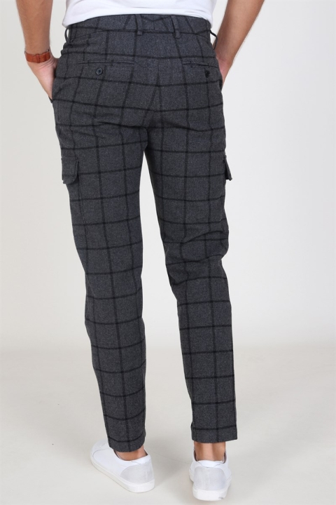 Les Deux Como Wool Check Cargo Pants Charcoal/Black