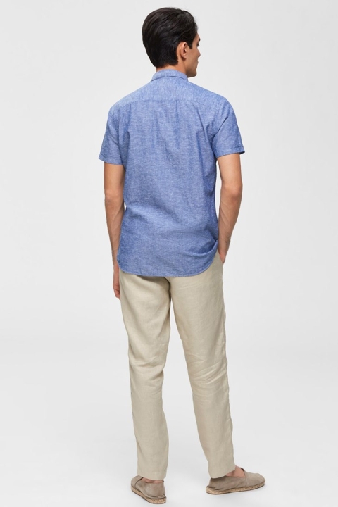 Selected Slim Linen Overhemd SS Classic Medium Blue Melange