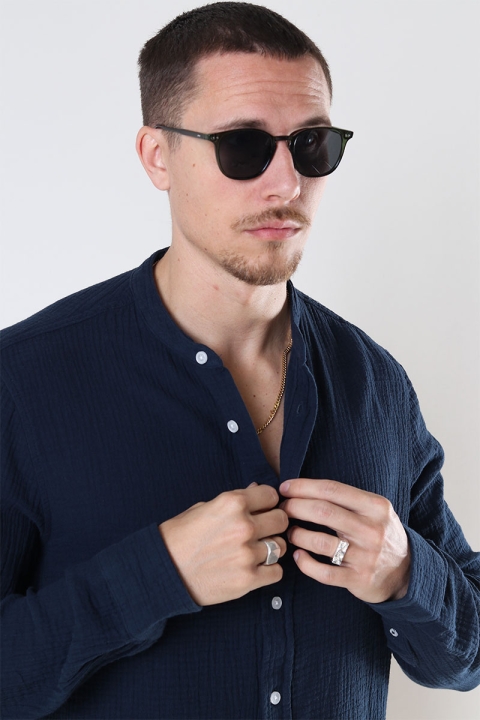 Kronstadt Johan Muslin Henley shirt Navy