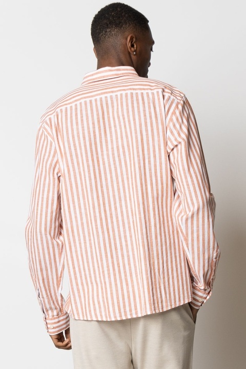 Clean Cut Copenhagen Jamie Cotton Linen Striped Shirt LS Orange/Ecru