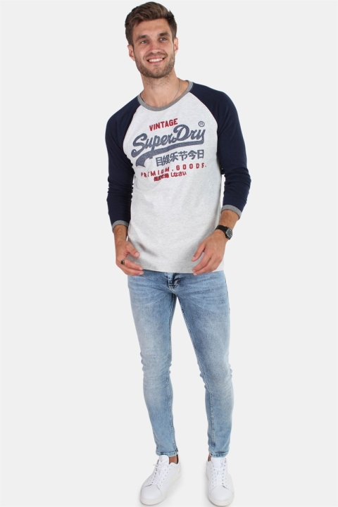 Superdry Premium Goods Raglan L/S T-shirt Grey/Montana Blue