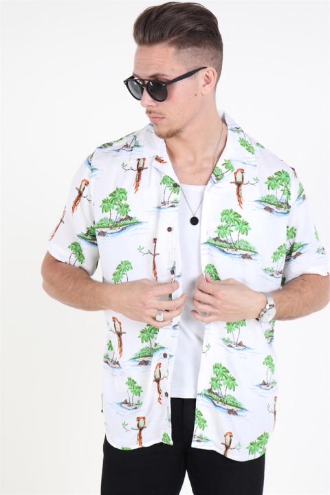 Only & Sons Sid SS Reg AOP Viskose Overhemd Re White