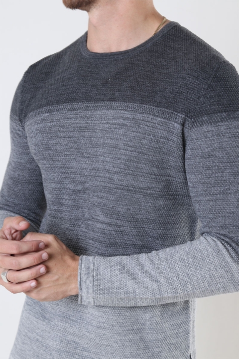 ONLY & SONS Panter Structure Crew Neck Knit Medium Grey Melange