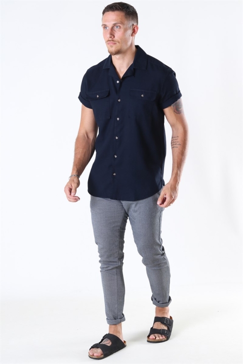 Only & Sons Andrew Waffle Overhemd S/S Dark Navy