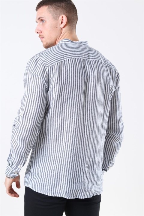 Only & Sons Luke LS Linen Mandarine Overhemd White/Blue Stripes