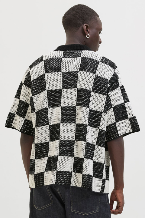 Jack & Jones Athletico Loose Fit Crochet Polo Shirt SS Black