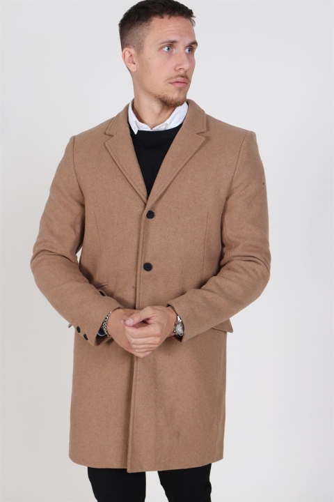 Only & Sons Julian Solid Wool Wollen Jas Camel