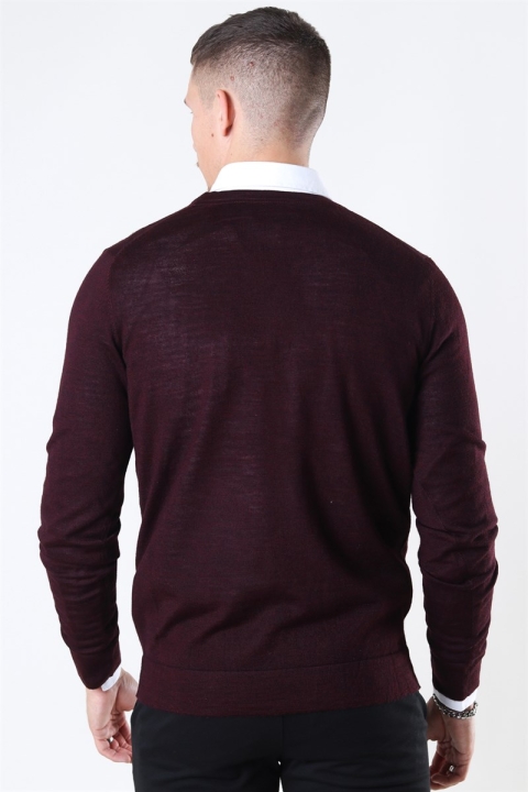 Lindbergh Merino O-Neck Breien Dark Bordeaux