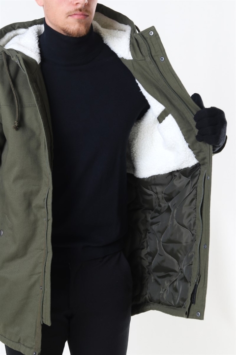 Only & Sons Yanick Teddy Hood Parka Jas Olive Night