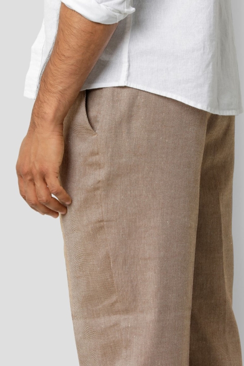 Clean Cut Copenhagen Barcelona XO Cotton Linen pants Dark Camel Melange