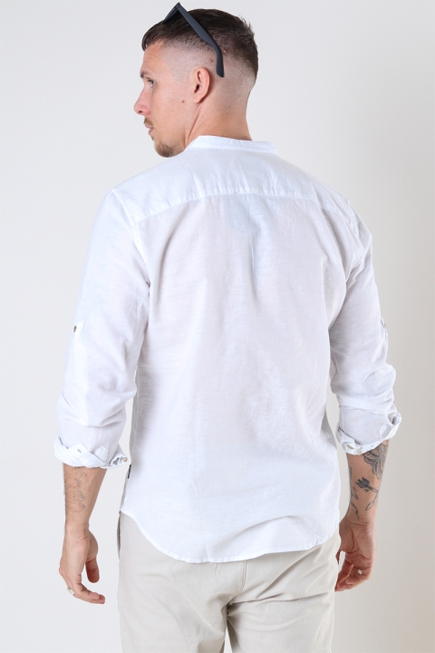 ONLY & SONS CAIDEN HALF PLACKET LINEN SHIRT White